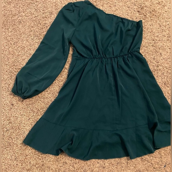 OUGES Womens One Shoulder Ruffle Dress A Line Summer Cocktail Party Mini Dress - Picture 3 of 4